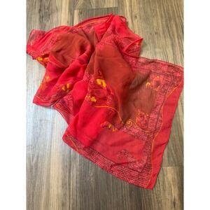 Van Cleef & Arpels Red Silk Long Scarf 100% Silk Made in Italy